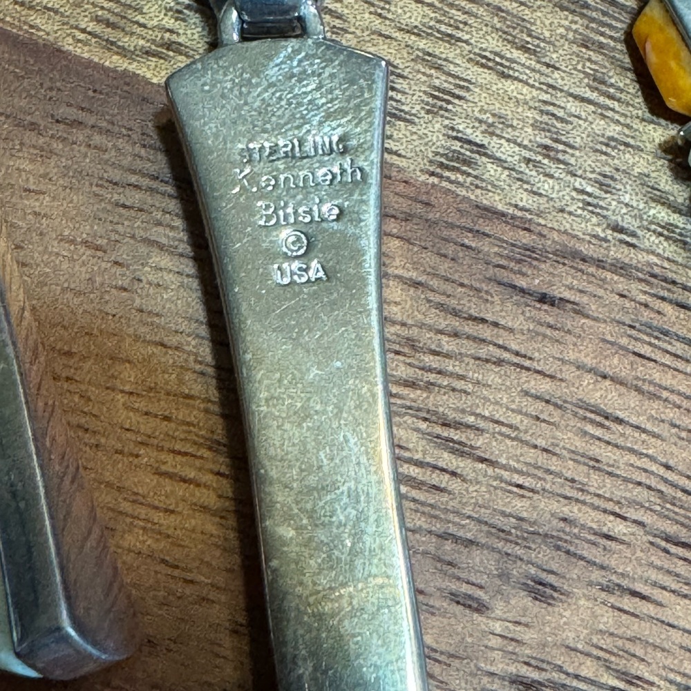 Native Silversmith Kenneth Bitsie Geometric Pendant and Earring Set - Picture 3 of 5